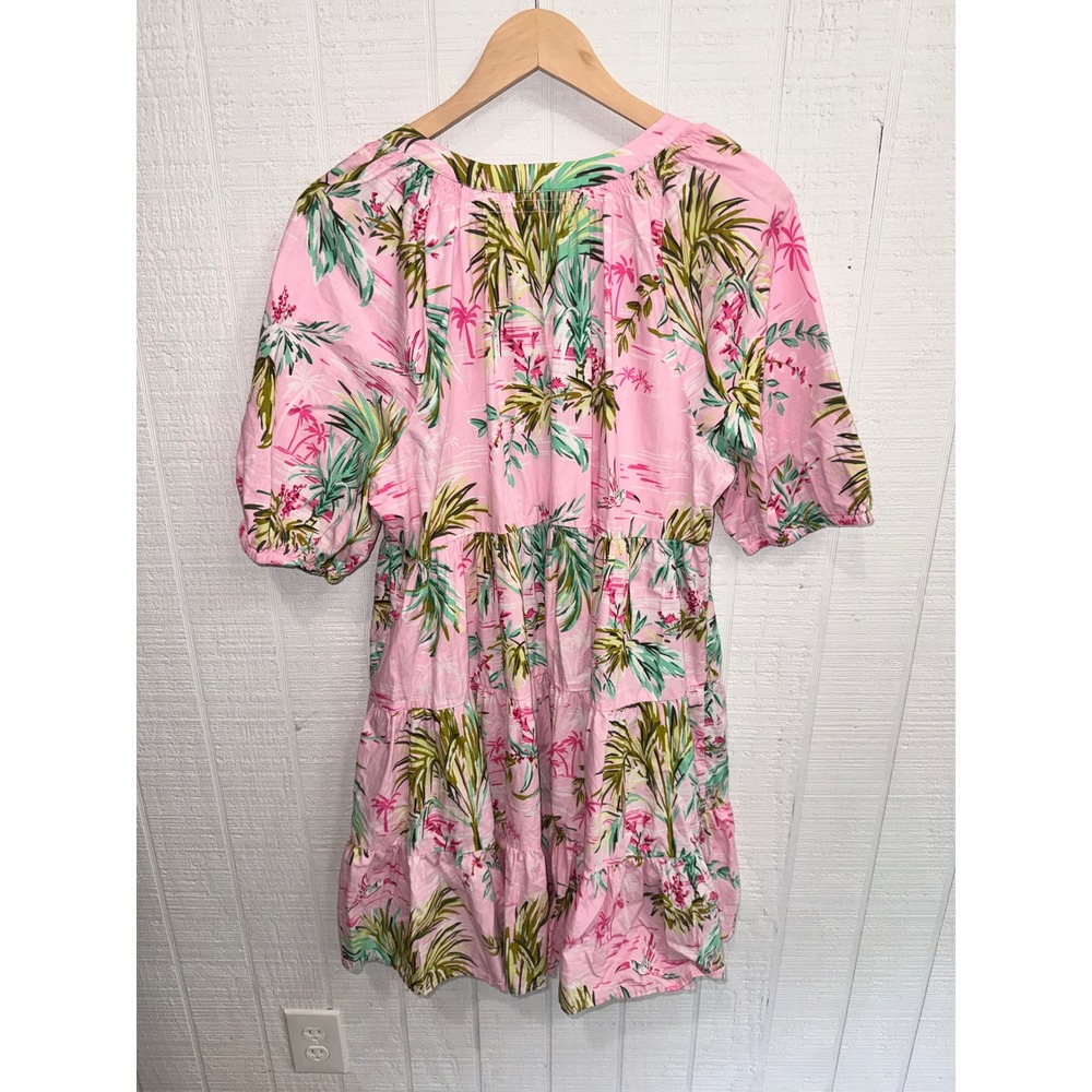Crown & Ivy Tiered Babydoll Dress Womens Pink Tropical Flamingo PXL - Picture 4 of 6